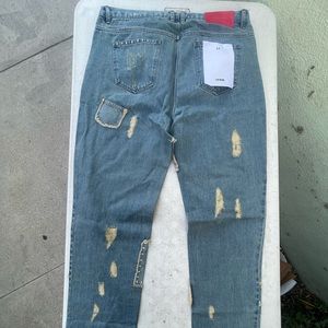 C2H4 SKI Cut Blue Jeans w/ Patchwork  Fall/Winter Marked Sz 36 Fit like 32 NWT